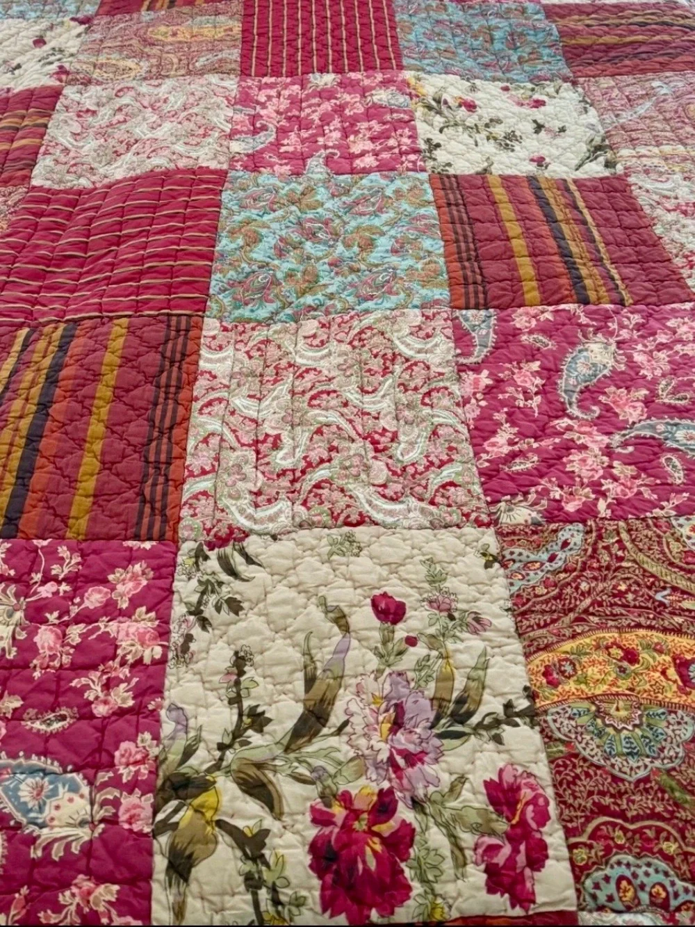 Pottery Barn “Georgia” Patchwork Quilt (K) and Euro Shams (3) EUC